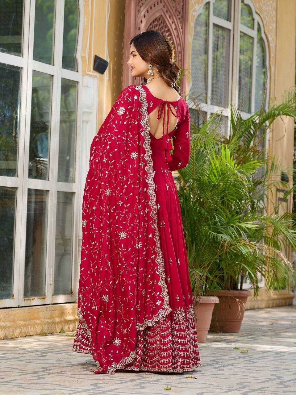 Vichitra Silk Embroidery Long Gowns - MYLUXURY LANE ENTERPRISE